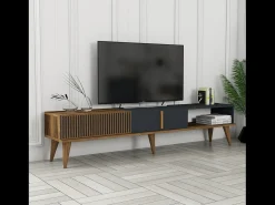 Móvel De Tv*Concept-Usine Móvel de TV Design Madeira e Antracite 180 cm NOLA Contemporâneo com Arrumação Castanho