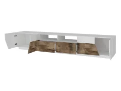 Dmora Móvel de TV Dfagiol, Aparador baixo de sala com 4 portas, base de móvel de TV, 100% Fabricado na Itália, 260x43h46 cm, brilhante e bordo^ Móvel De Tv