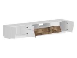 Dmora Móvel de TV Dfagiol, Aparador baixo de sala com 4 portas, base de móvel de TV, 100% Fabricado na Itália, 260x43h46 cm, brilhante e bordo^ Móvel De Tv