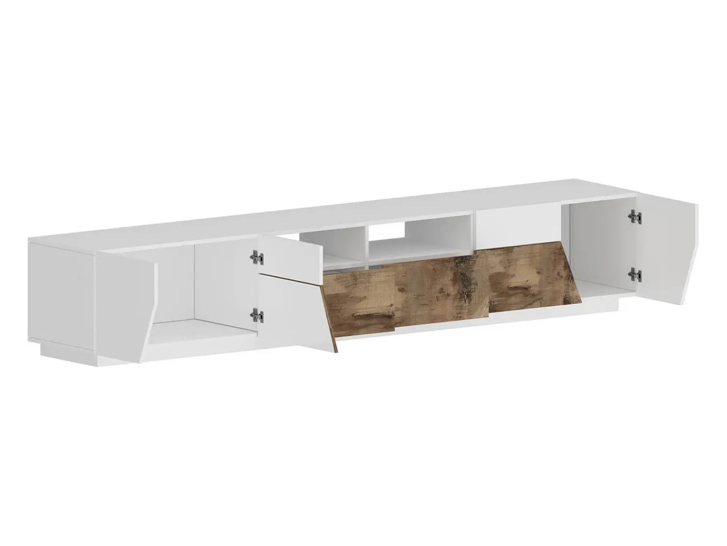 Dmora Móvel de TV Dfagiol, Aparador baixo de sala com 4 portas, base de móvel de TV, 100% Fabricado na Itália, 260x43h46 cm, brilhante e bordo^ Móvel De Tv