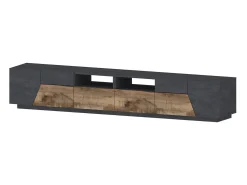 Móvel De Tv*Dmora Móvel de TV Dfagiol, Aparador baixo de sala com 4 portas, base de móvel de TV, 100% Fabricado na Itália, 260x43h46 cm, Ardósia e Bordo Castanho