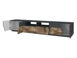 Móvel De Tv*Dmora Móvel de TV Dfagiol, Aparador baixo de sala com 4 portas, base de móvel de TV, 100% Fabricado na Itália, 260x43h46 cm, Ardósia e Bordo Castanho