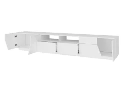 Móvel De Tv*Dmora Móvel de TV Dfagiol, Aparador baixo de sala com 4 portas, base de móvel de TV, 100% Fabricado na Itália, 260x43h46 cm, brilhante Branco