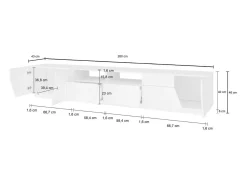 Móvel De Tv*Dmora Móvel de TV Dfagiol, Aparador baixo de sala com 4 portas, base de móvel de TV, 100% Fabricado na Itália, 260x43h46 cm, brilhante Branco