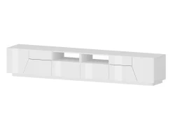 Móvel De Tv*Dmora Móvel de TV Dfagiol, Aparador baixo de sala com 4 portas, base de móvel de TV, 100% Fabricado na Itália, 260x43h46 cm, brilhante Branco