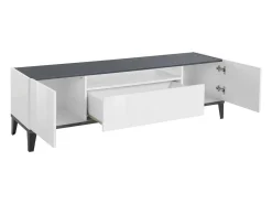 Dmora Móvel de TV Dfigol, Aparador baixo de sala com 2 portas, base de móvel de TV, 100% Fabricado em Itália, 160x40h47 cm, brilhante e ardósia^ Móvel De Tv