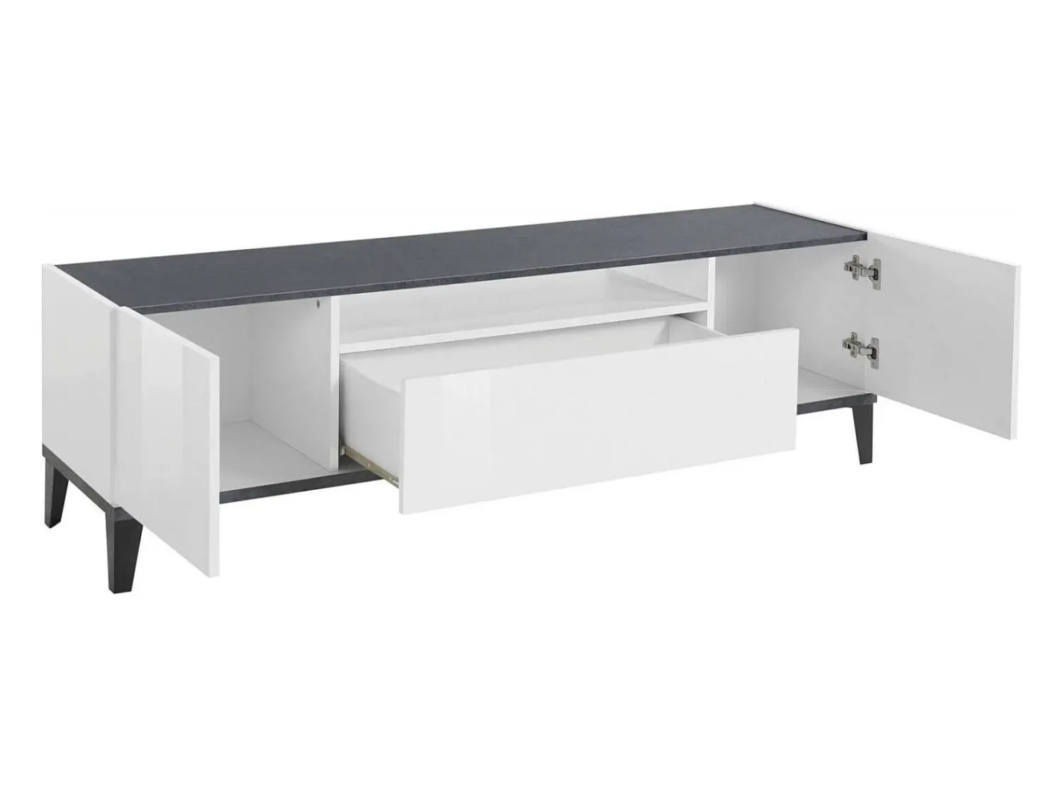 Dmora Móvel de TV Dfigol, Aparador baixo de sala com 2 portas, base de móvel de TV, 100% Fabricado em Itália, 160x40h47 cm, brilhante e ardósia^ Móvel De Tv