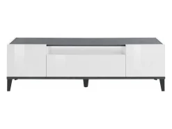 Dmora Móvel de TV Dfigol, Aparador baixo de sala com 2 portas, base de móvel de TV, 100% Fabricado em Itália, 160x40h47 cm, brilhante e ardósia^ Móvel De Tv