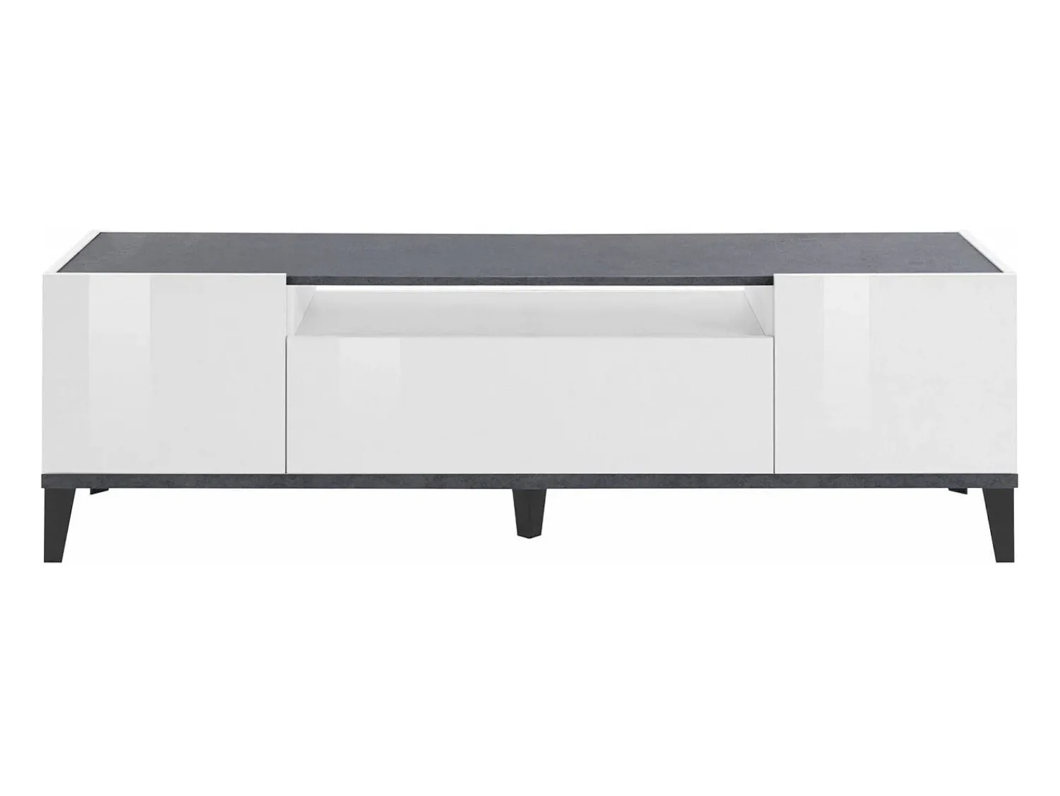 Dmora Móvel de TV Dfigol, Aparador baixo de sala com 2 portas, base de móvel de TV, 100% Fabricado em Itália, 160x40h47 cm, brilhante e ardósia^ Móvel De Tv