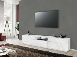 Móvel De Tv*Dmora Móvel de TV Dfilipp, Aparador baixo da sala, Base de móvel de TV, 100% Fabricado na Itália, 220x43h46 cm, brilhante Branco