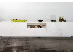 Móvel De Tv*Dmora Móvel de TV Dfilipp, Aparador baixo da sala, Base de móvel de TV, 100% Fabricado na Itália, 220x43h46 cm, brilhante Branco