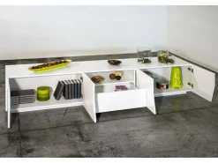 Móvel De Tv*Dmora Móvel de TV Dfilipp, Aparador baixo da sala, Base de móvel de TV, 100% Fabricado na Itália, 220x43h46 cm, brilhante Branco