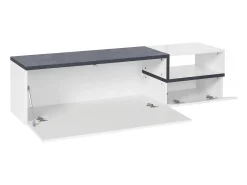 Best Dmora Móvel de TV Dgal, Aparador baixo de sala com 2 portas, base de móvel de TV, 100% Fabricado em Itália, 160x40h46 cm, brilhante e ardósia Branco