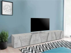 Dmora Móvel de TV Dgil, Aparador baixo da sala, Base de móvel de TV, 100% Fabricado na Itália, 244x44h46 cm, Cimento escuro^ Móvel De Tv