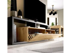 Móvel De Tv|Dmora Móvel de TV Dgodign, Aparador baixo da sala, Aparador da sala para televisão, 165x40h47 cm, Carvalho atado e antracite Castanho