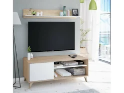 Móvel De Tv*Dmora Móvel de TV Dhuijse, Aparador para televisão da sala com 1 porta, Móvel de TV da sala, Aparador design, 135x40h50 cm, Carvalho Castanho