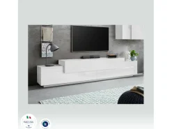 Sale Dmora Móvel de TV Dlamann, Aparador baixo da sala, Base de móvel de TV, 100% Fabricado em Itália, 240x45h52 cm, brilhante Branco