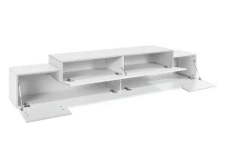 Sale Dmora Móvel de TV Dlamann, Aparador baixo da sala, Base de móvel de TV, 100% Fabricado em Itália, 240x45h52 cm, brilhante Branco