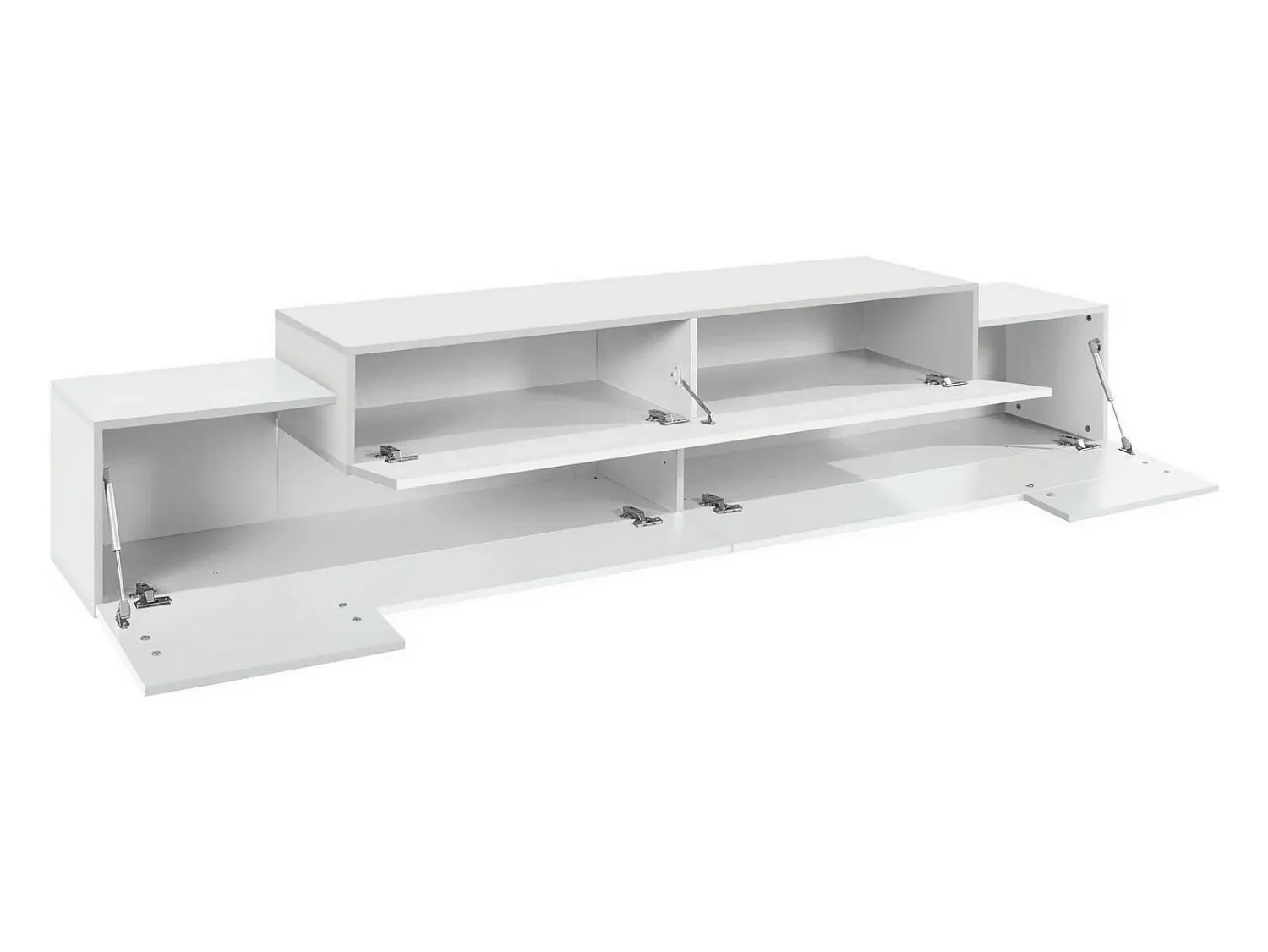 Sale Dmora Móvel de TV Dlamann, Aparador baixo da sala, Base de móvel de TV, 100% Fabricado em Itália, 240x45h52 cm, brilhante Branco