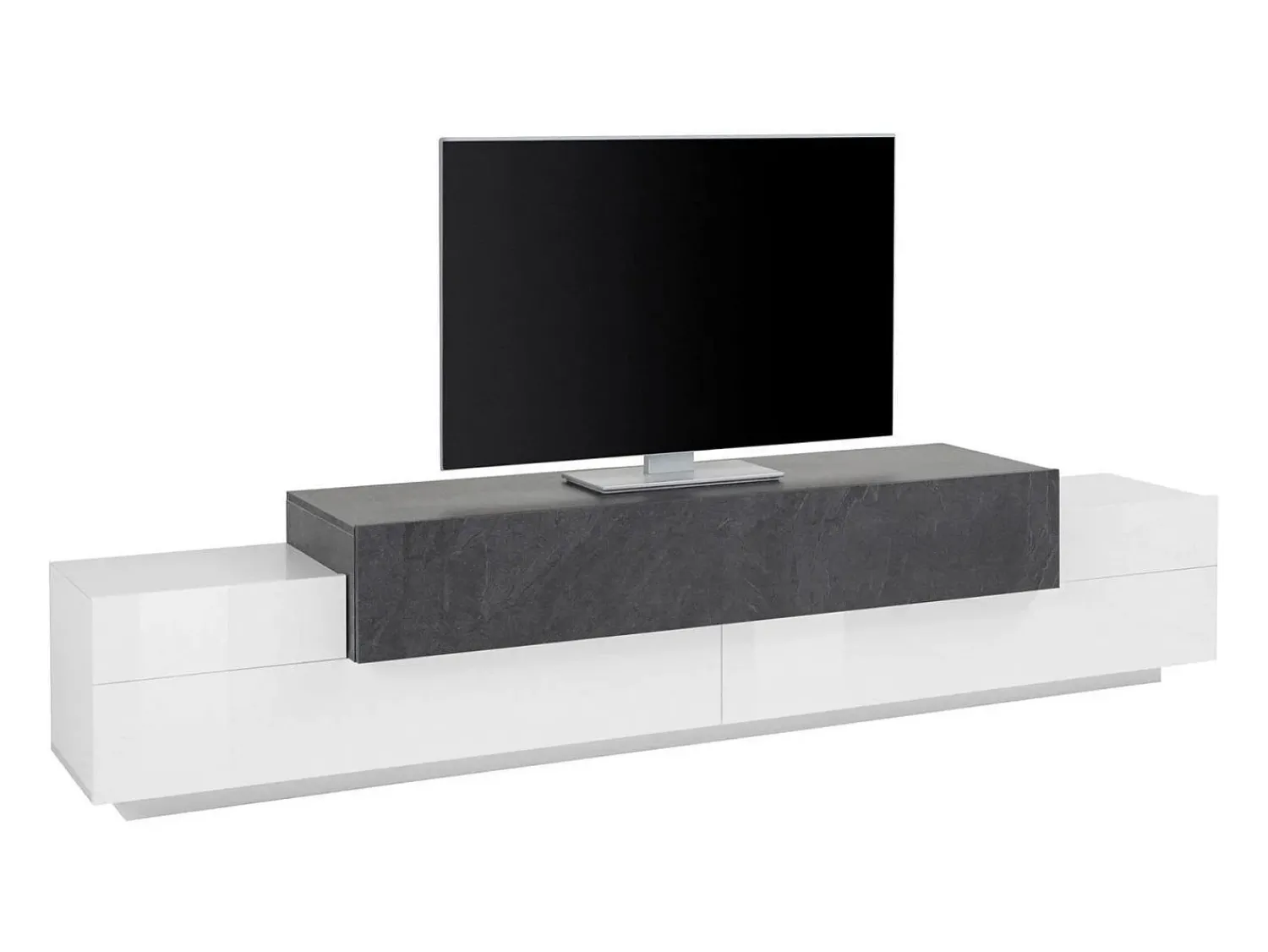 Móvel De Tv|Dmora Móvel de TV Dlamann, Aparador baixo de sala, base de móvel de TV, 100% Fabricado em Itália, 240x45h52 cm, Branco brilhante e ardósia Cinza antracite / Branco