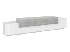 Clearance Dmora Móvel de TV Dlamann, Aparador baixo de sala, base de móvel de TV, 100% Fabricado em Itália, 240x45h52 cm, Branco brilhante e cimento Cinzento claro / Branco