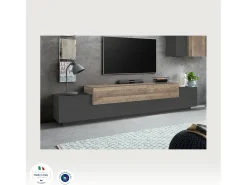 Móvel De Tv|Dmora Móvel de TV Dlamann, Aparador baixo de sala, base de móvel de TV, 100% Fabricado em Itália, 240x45h52 cm, Antracite e Bordo Cinzento / Natural claro