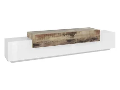 Best Dmora Móvel de TV Dlamann, Aparador baixo de sala, base de móvel de TV, 100% Fabricado em Itália, 240x45h52 cm, Branco brilhante e Bordo Castanho / Branco