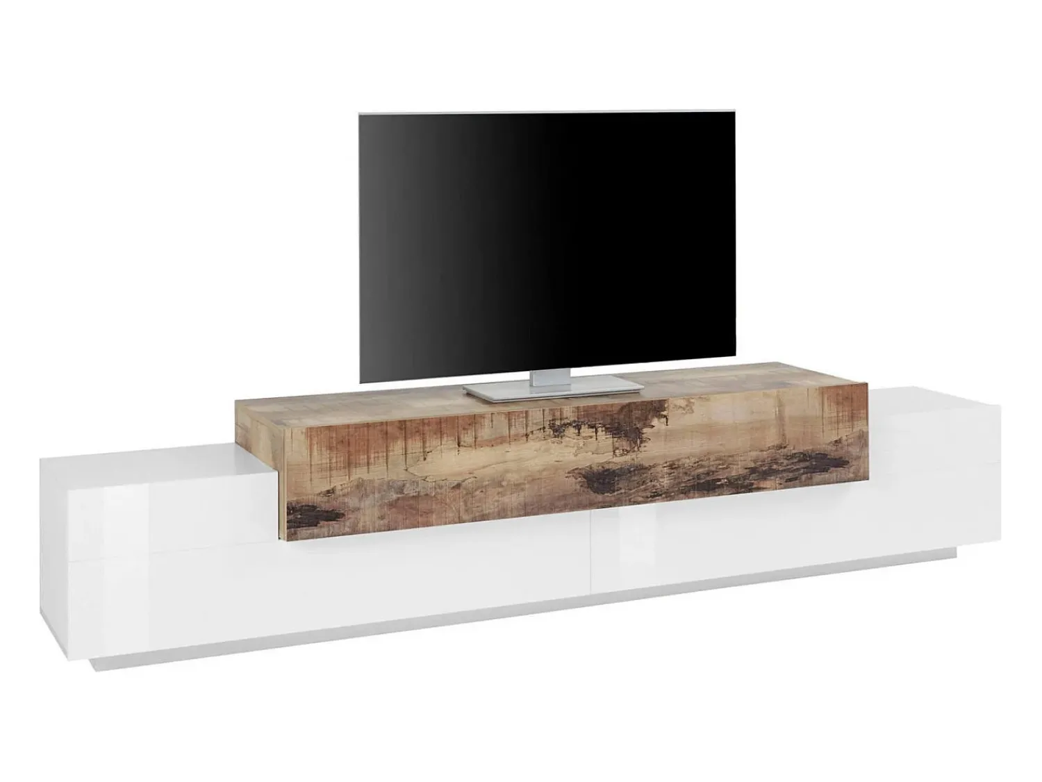Best Dmora Móvel de TV Dlamann, Aparador baixo de sala, base de móvel de TV, 100% Fabricado em Itália, 240x45h52 cm, Branco brilhante e Bordo Castanho / Branco