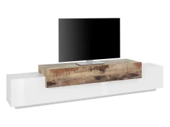 Best Dmora Móvel de TV Dlamann, Aparador baixo de sala, base de móvel de TV, 100% Fabricado em Itália, 240x45h52 cm, Branco brilhante e Bordo Castanho / Branco