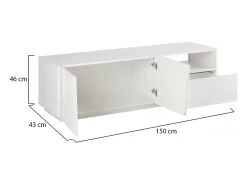 Móvel De Tv|Dmora Móvel de TV Dlandon, Aparador baixo de sala com 2 portas, base de móvel de TV, 100% Fabricado na Itália, 150x43h46 cm, brilhante Branco