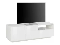 Móvel De Tv|Dmora Móvel de TV Dlandon, Aparador baixo de sala com 2 portas, base de móvel de TV, 100% Fabricado na Itália, 150x43h46 cm, brilhante Branco