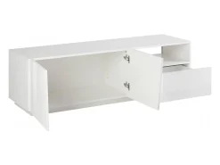 Móvel De Tv|Dmora Móvel de TV Dlandon, Aparador baixo de sala com 2 portas, base de móvel de TV, 100% Fabricado na Itália, 150x43h46 cm, brilhante Branco