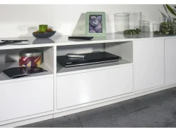 Dmora Móvel de TV Dleott, aparador baixo da sala, base de móvel de TV, 100% Fabricado na Itália, 260x41h46 cm, brilhante^ Móvel De Tv