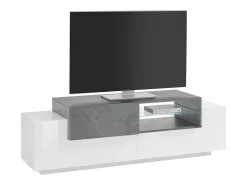 Móvel De Tv*Dmora Móvel de TV Dlodrin, aparador baixo da sala, base de móvel de TV, 100% Fabricado na Itália, 160x45h51 cm, Branco brilhante e ardósia Cinzento / Branco