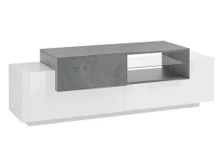 Móvel De Tv*Dmora Móvel de TV Dlodrin, aparador baixo da sala, base de móvel de TV, 100% Fabricado na Itália, 160x45h51 cm, Branco brilhante e ardósia Cinzento / Branco