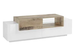 Móvel De Tv|Dmora Móvel de TV Dlodrin, aparador baixo da sala, base de móvel de TV, 100% Fabricado na Itália, 160x45h51 cm, Branco brilhante e Bordo Natural claro / Branco