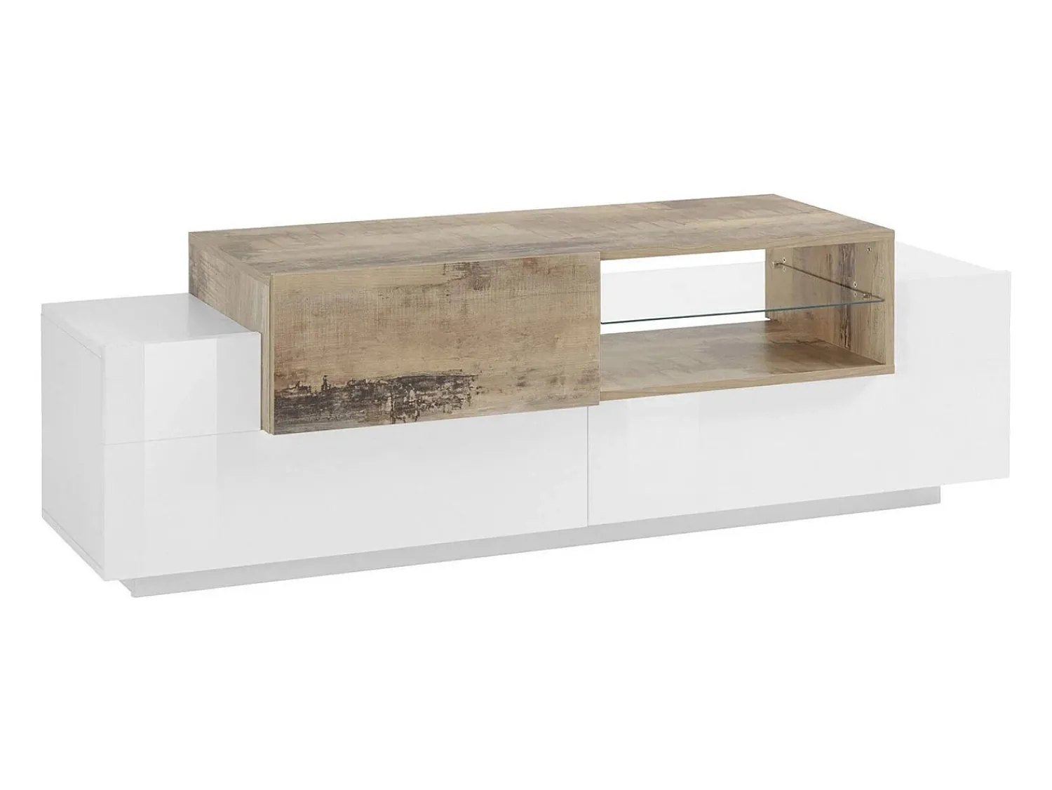 Móvel De Tv|Dmora Móvel de TV Dlodrin, aparador baixo da sala, base de móvel de TV, 100% Fabricado na Itália, 160x45h51 cm, Branco brilhante e Bordo Natural claro / Branco