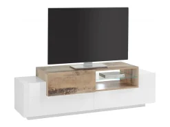 Móvel De Tv|Dmora Móvel de TV Dlodrin, aparador baixo da sala, base de móvel de TV, 100% Fabricado na Itália, 160x45h51 cm, Branco brilhante e Bordo Natural claro / Branco