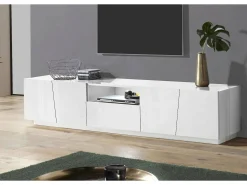 Dmora Móvel de TV Dlori, aparador baixo da sala, base de móvel de TV, 100% Fabricado na Itália, 220x43h46 cm, brilhante^ Móvel De Tv