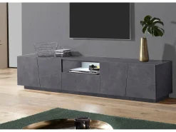 Móvel De Tv|Dmora Móvel de TV Dlori, Aparador baixo de sala, base de móvel de TV, 100% Fabricado na Itália, 220x43h46 cm, Ardósia, com luz LED Cinzento