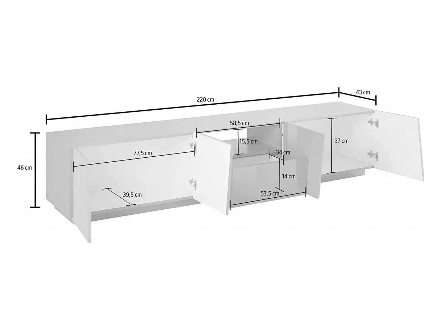 Móvel De Tv|Dmora Móvel de TV Dlori, Aparador baixo de sala, base de móvel de TV, 100% Fabricado na Itália, 220x43h46 cm, Ardósia, com luz LED Cinzento