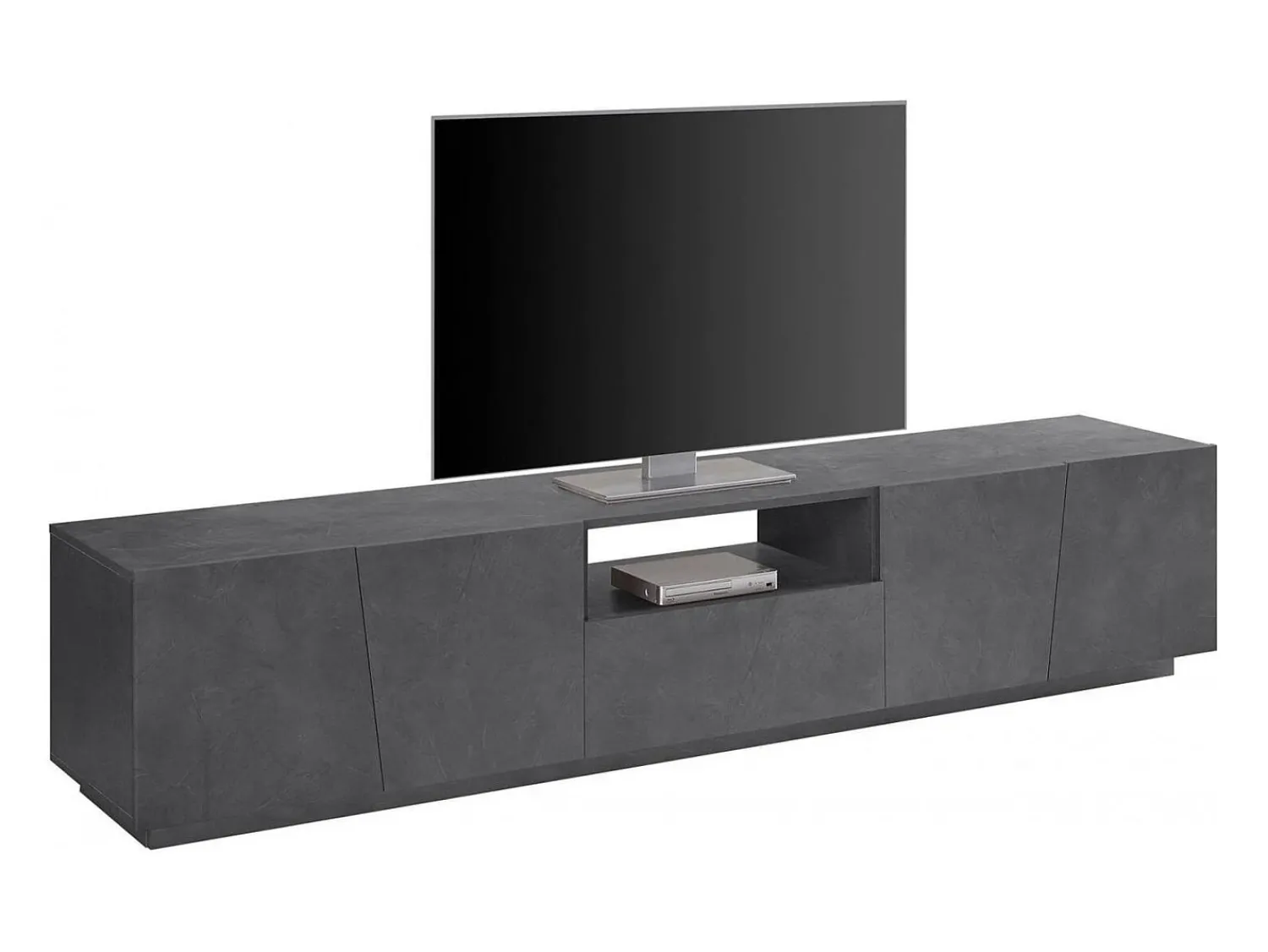 Móvel De Tv|Dmora Móvel de TV Dlori, Aparador baixo de sala, base de móvel de TV, 100% Fabricado na Itália, 220x43h46 cm, Ardósia, com luz LED Cinzento