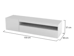 Móvel De Tv*Dmora Móvel de TV Dmangoni, Aparador baixo de sala com 2 portas, base de móvel de TV, 100% Fabricado na Itália, 150x40h37 cm, brilhante Branco