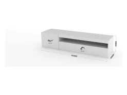 Móvel De Tv*Dmora Móvel de TV Dmangoni, Aparador baixo de sala com 2 portas, base de móvel de TV, 100% Fabricado na Itália, 150x40h37 cm, brilhante Branco