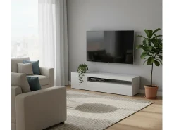Móvel De Tv*Dmora Móvel de TV Dmangoni, Aparador baixo de sala com 2 portas, base de móvel de TV, 100% Fabricado na Itália, 150x40h37 cm, brilhante Branco