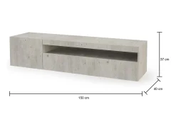 Móvel De Tv|Dmora Móvel de TV Dmangoni, Aparador baixo de sala com 2 portas, base de móvel de TV, 100% Fabricado na Itália, 150x40h37 cm, Cimento, com luz LED Cinzento