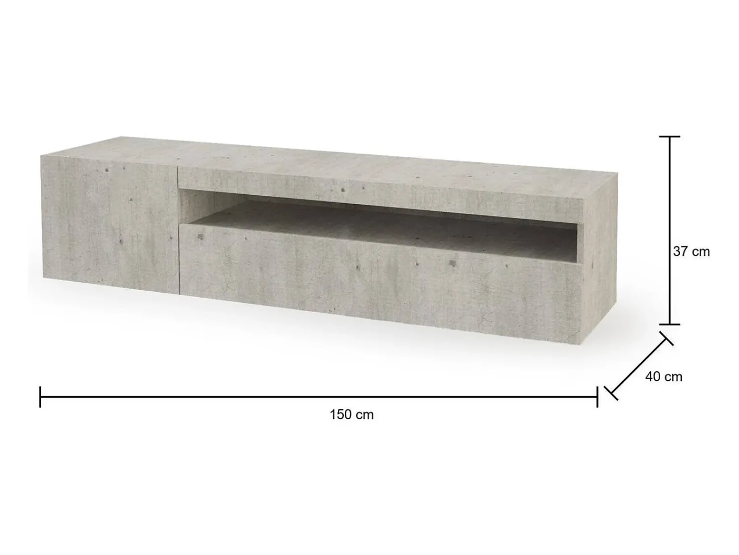 Móvel De Tv|Dmora Móvel de TV Dmangoni, Aparador baixo de sala com 2 portas, base de móvel de TV, 100% Fabricado na Itália, 150x40h37 cm, Cimento, com luz LED Cinzento