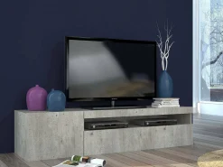 Móvel De Tv|Dmora Móvel de TV Dmangoni, Aparador baixo de sala com 2 portas, base de móvel de TV, 100% Fabricado na Itália, 150x40h37 cm, Cimento Cinzento