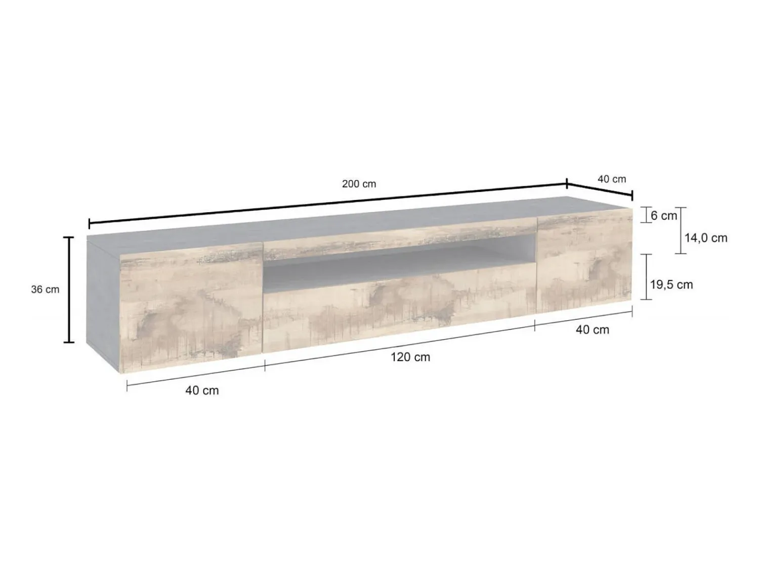 Móvel De Tv*Dmora Móvel de TV Dmarso, Aparador baixo de sala com 3 portas, base de móvel de TV, 100% Fabricado na Itália, 200x40h37 cm, Ardósia e Bordo, com luz LED Castanho