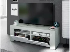 Dmora Móvel de TV Dmerl, Aparador para televisão da sala, Móvel de TV 2 portas, Aparador baixo para sala, 120x42h40 cm, e Cimento^ Móvel De Tv
